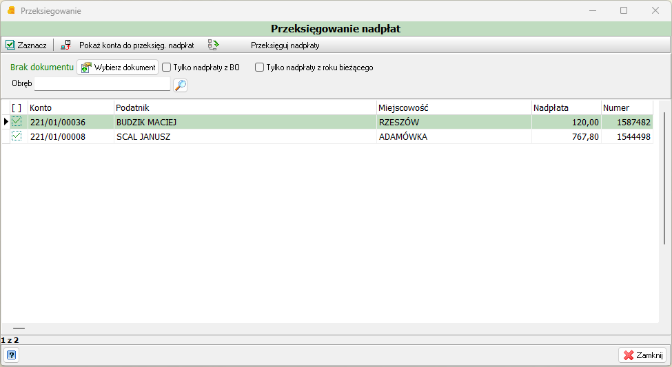 Przeksiegowanie nadpłat